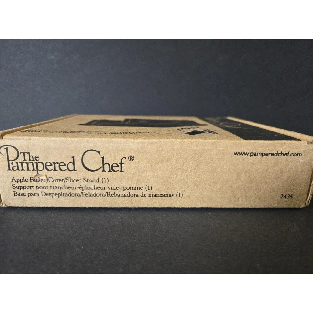 The Pampered Chef Apple Peeler - Corer - Slicer Wooden Stand #2435 - NEW
